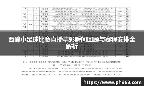 西峰小足球比赛直播精彩瞬间回顾与赛程安排全解析