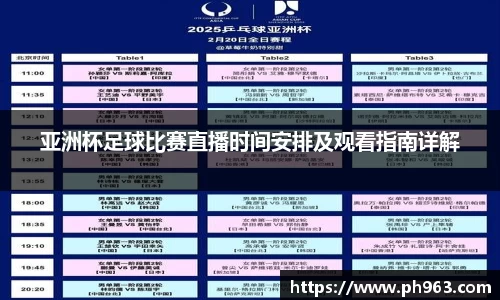 亚洲杯足球比赛直播时间安排及观看指南详解